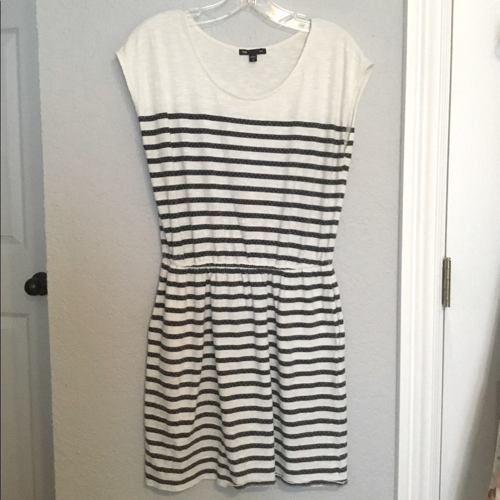 Gap Navy/Creamy White Striped Casual Dress Size M